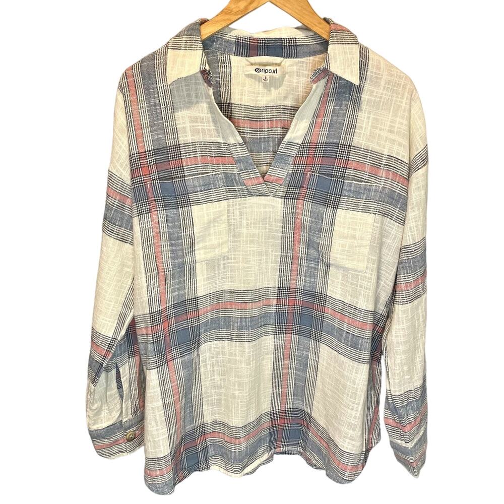 Rip Curl Plaid Textured Cotton Popover - size Small